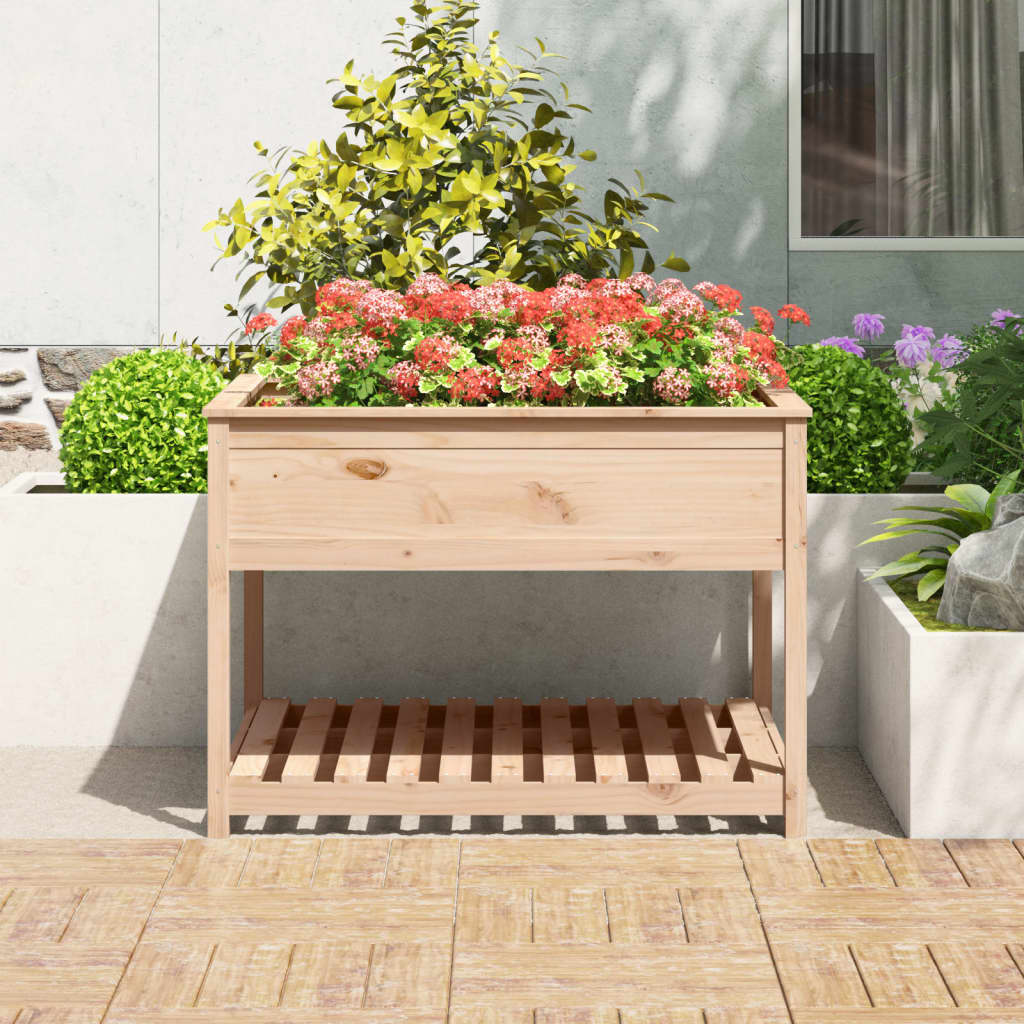 Vidaxl plantenbak met schap 111,5x111,5x81 cm massief groenenhout