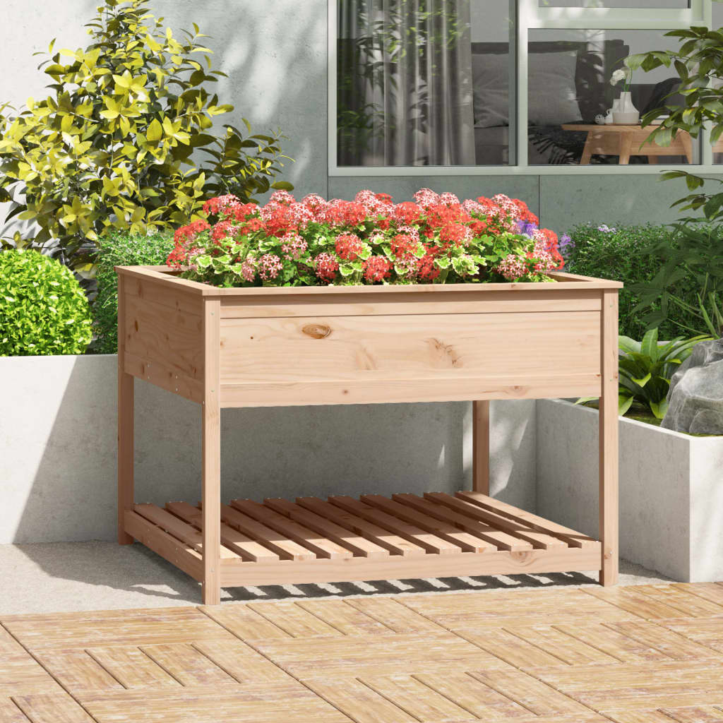 Vidaxl plantenbak met schap 111,5x111,5x81 cm massief groenenhout