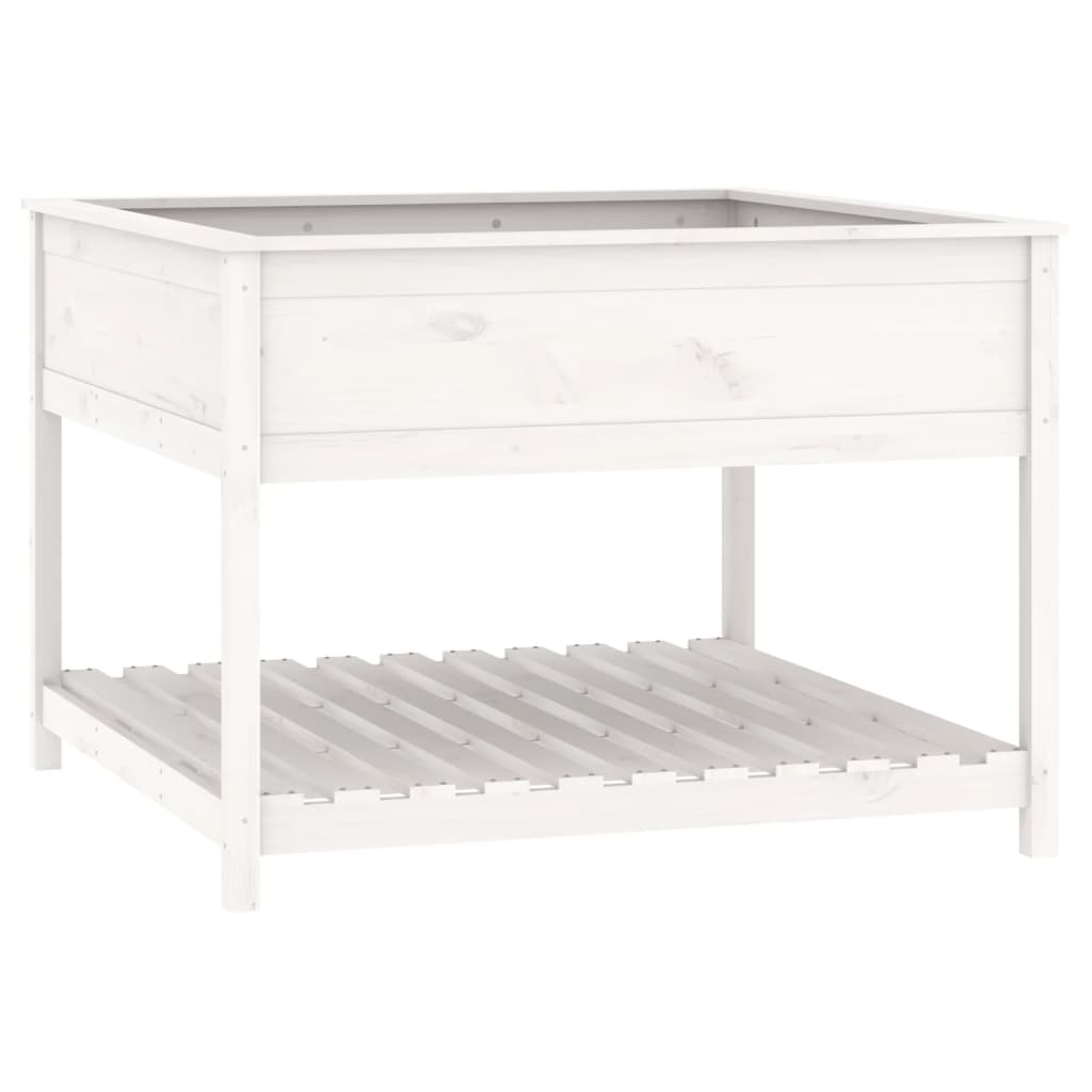 Vidaxl plantenbak met schap 111,5x111,5x81 cm massief groenhout wit