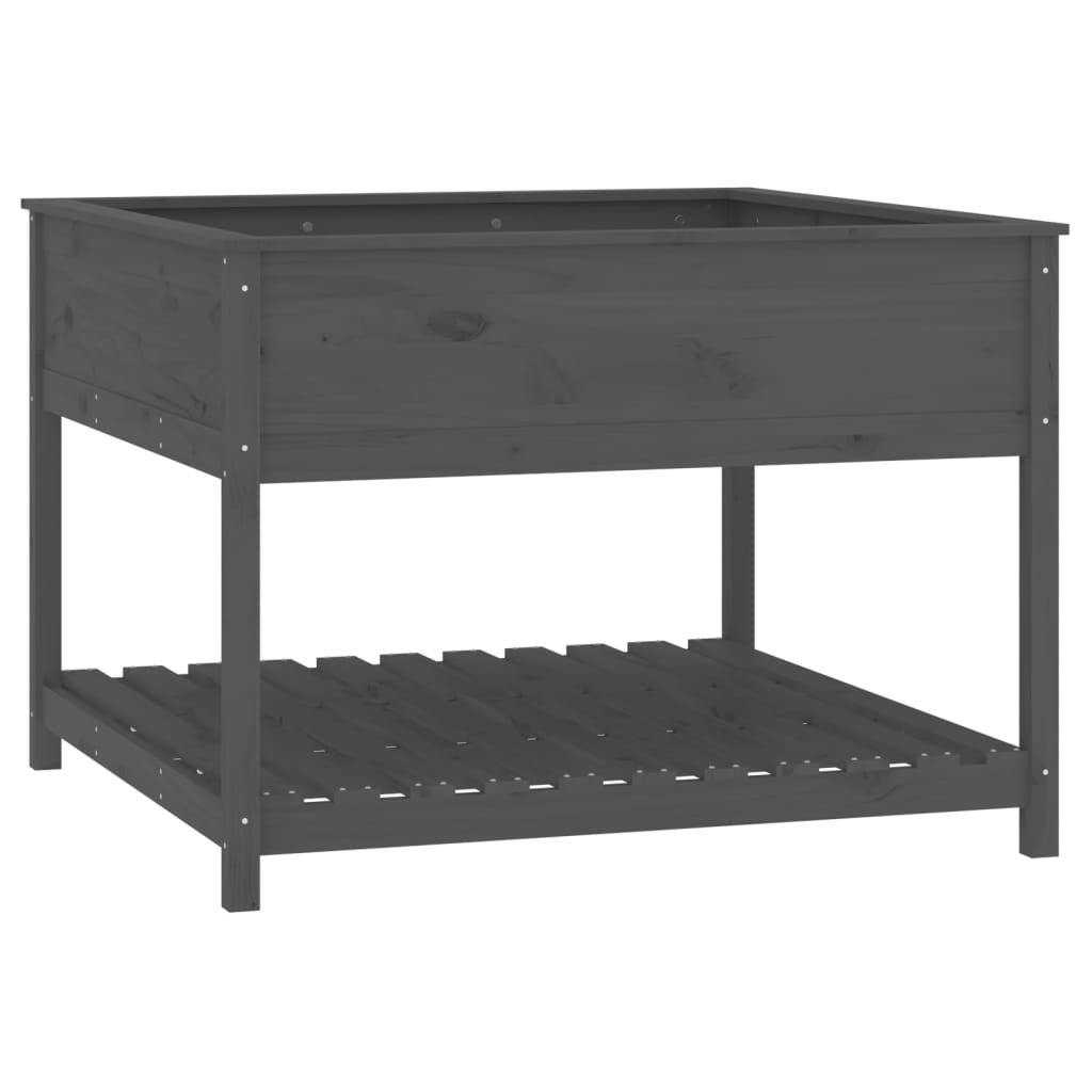 Vidaxl plantenbak met schap 111,5x111,5x81 cm massief groenhout grijs