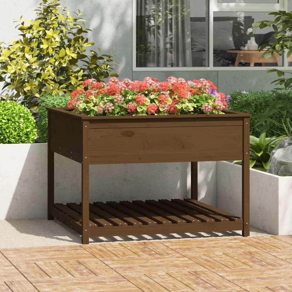 Vidaxl plantenbak met schap 111,5x111,5x81 cm groenhout honingbruin