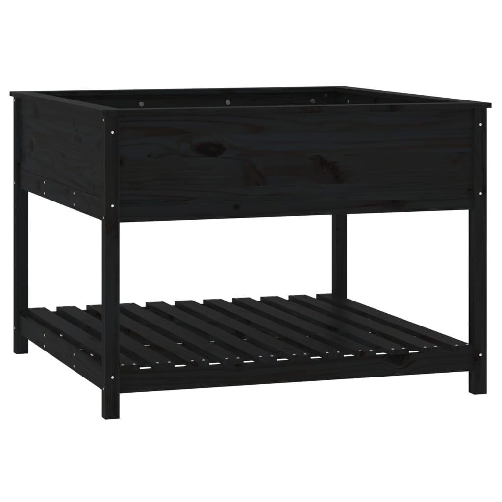 Vidaxl plantenbak met schap 111,5x111,5x81 cm massief groenenhout zwart