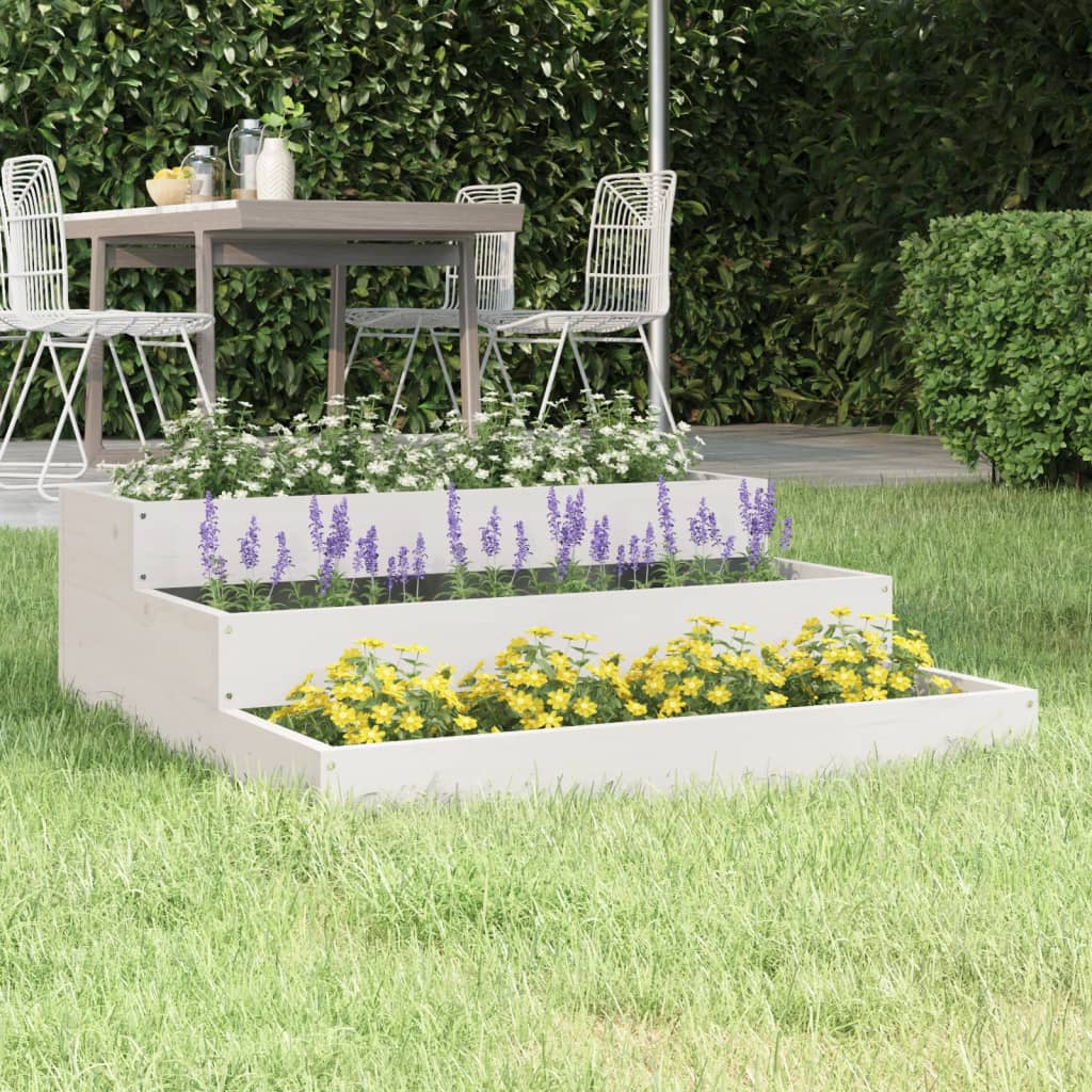 VidaXL Plantenbak 78x78x27 cm massief groenhout wit