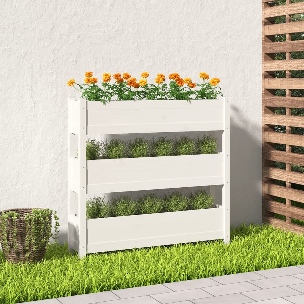 Vidaxl plantenbak 112x25x104,5 cm massief groenhout wit