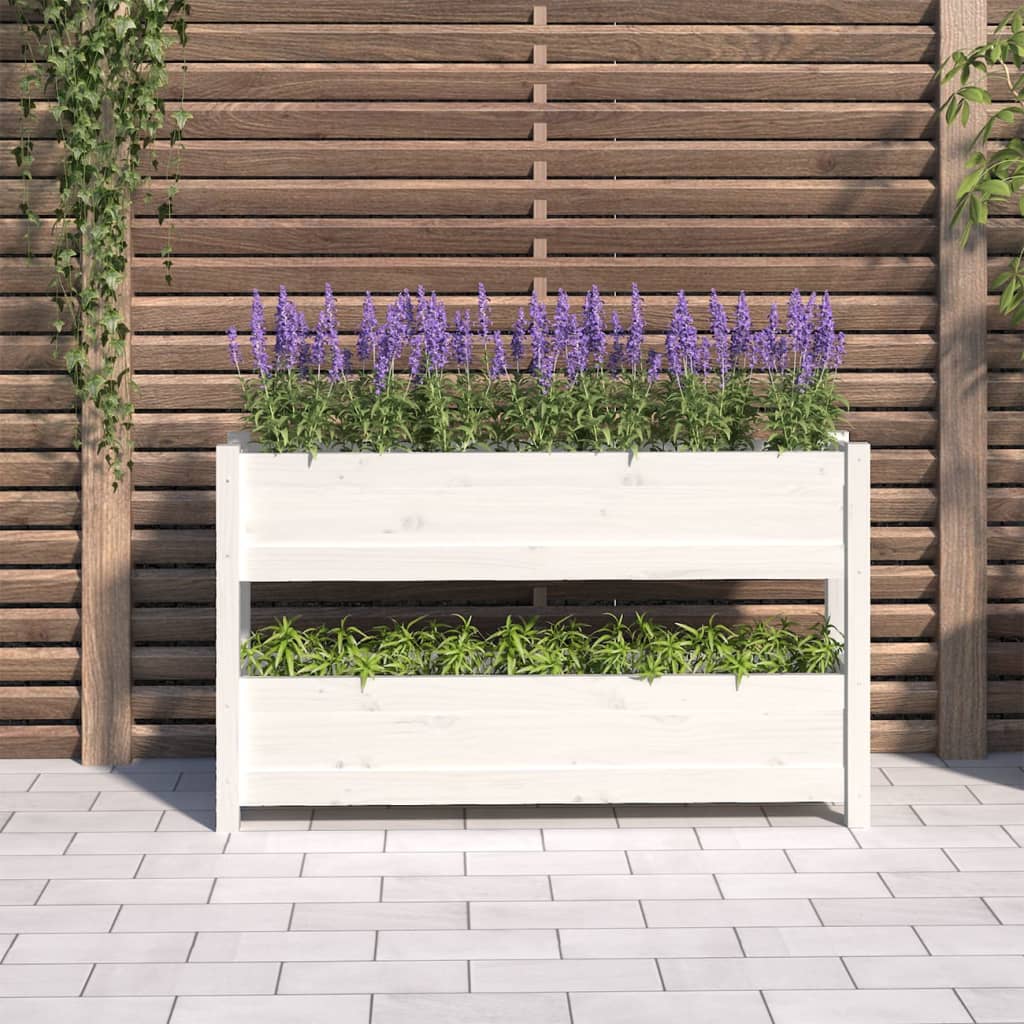 Vidaxl plantenbak 112x25x66 cm massief groenhout wit
