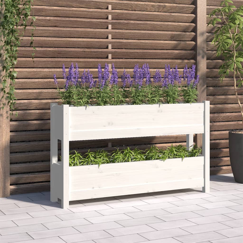 Vidaxl plantenbak 112x25x66 cm massief groenhout wit