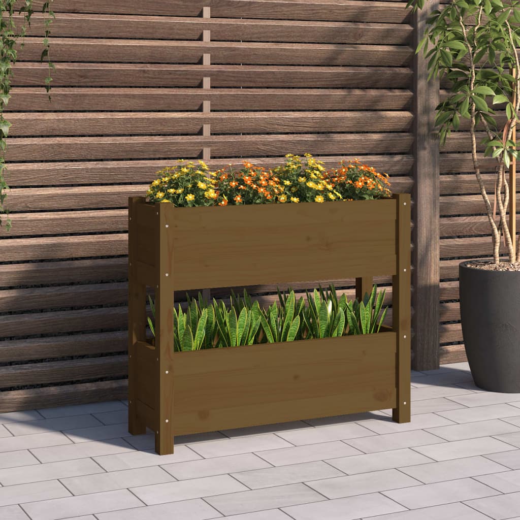 Vidaxl plantenbak 77x25x66 cm massief groenhout honingbruin