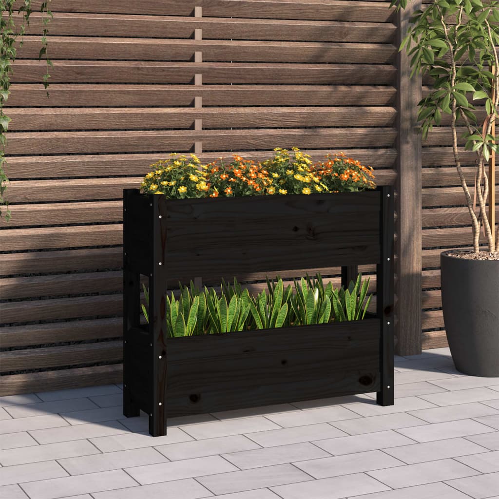 Vidaxl plantenbak 77x25x66 cm massief groenenhout zwart