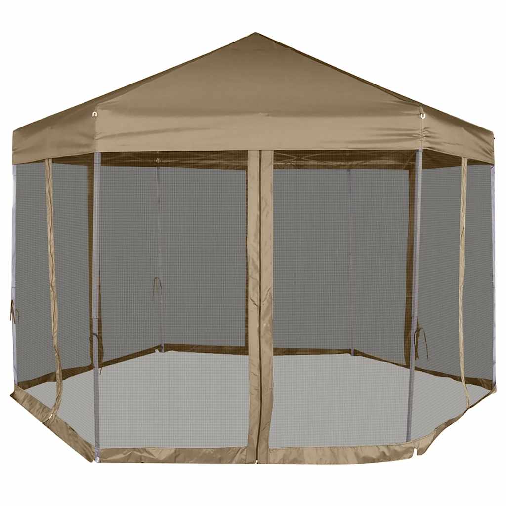 Vidaxl partytent met wanden zeshoekig 3,6x3,1m taupe 220 g m²