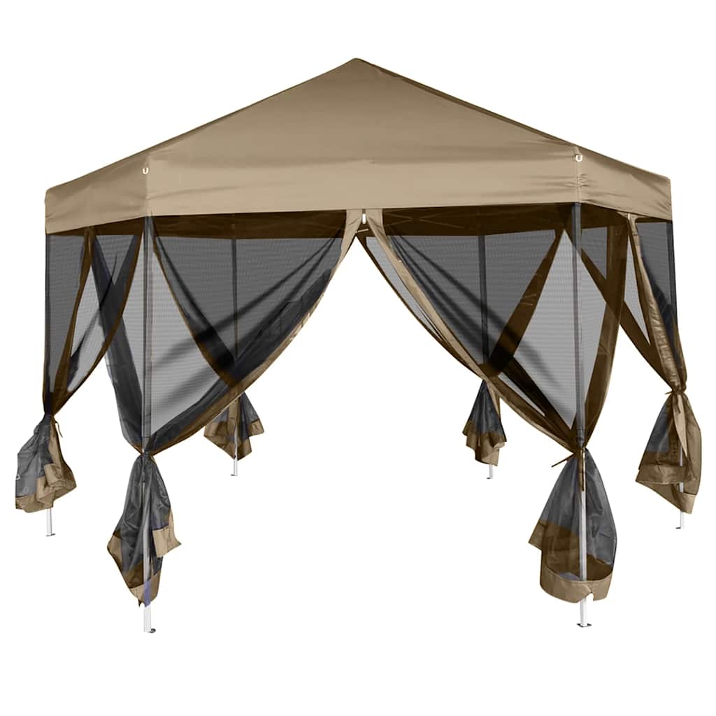 Vidaxl partytent met wanden zeshoekig 3,6x3,1m taupe 220 g m²