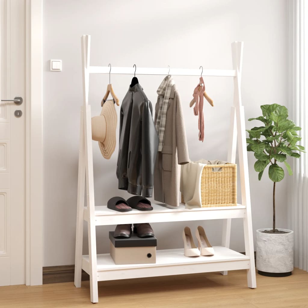Vidaxl kledingrek 100x45,5x150 cm massief groenenhout wit