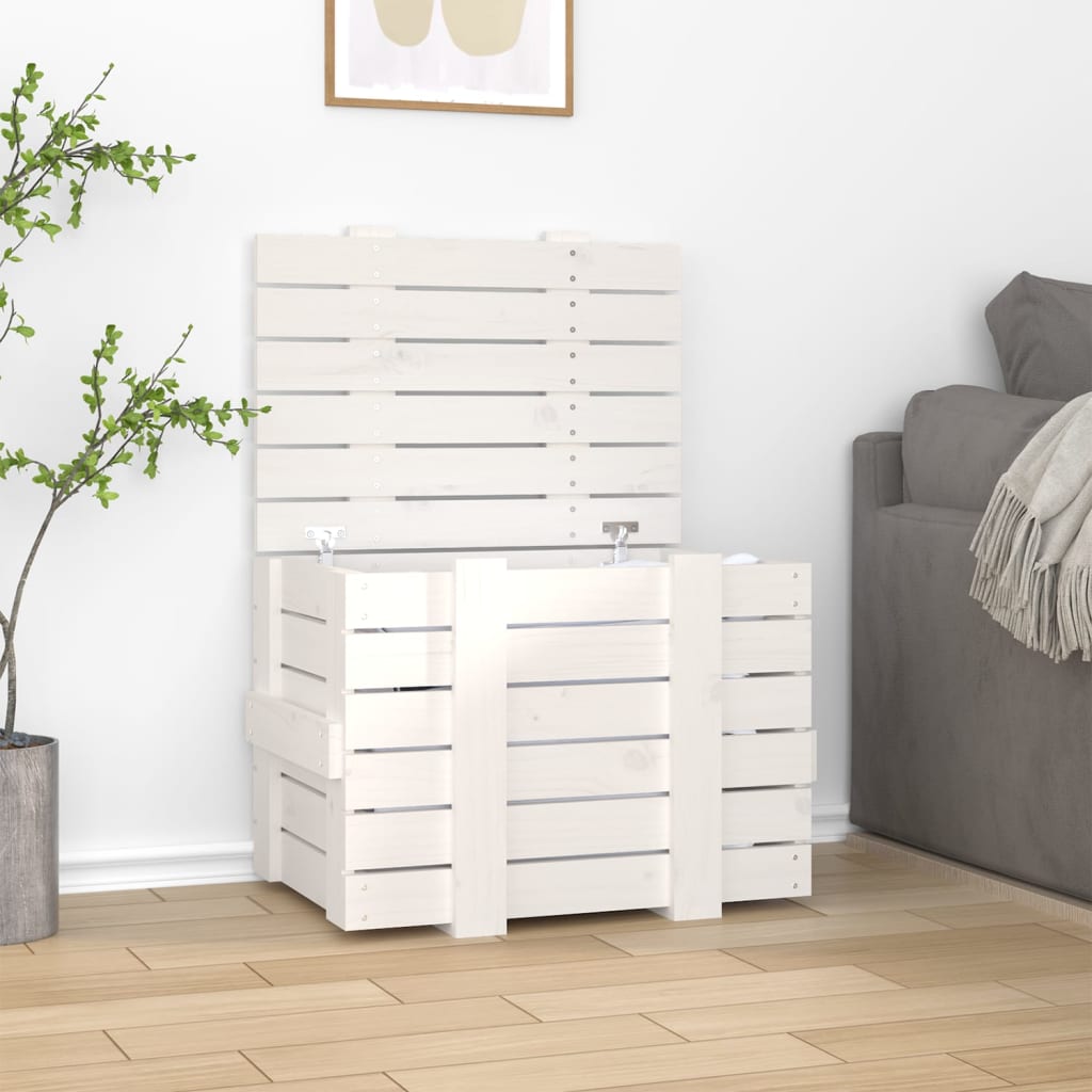 Vidaxl opbergbox 58x40,5x42 cm massief groenhout wit