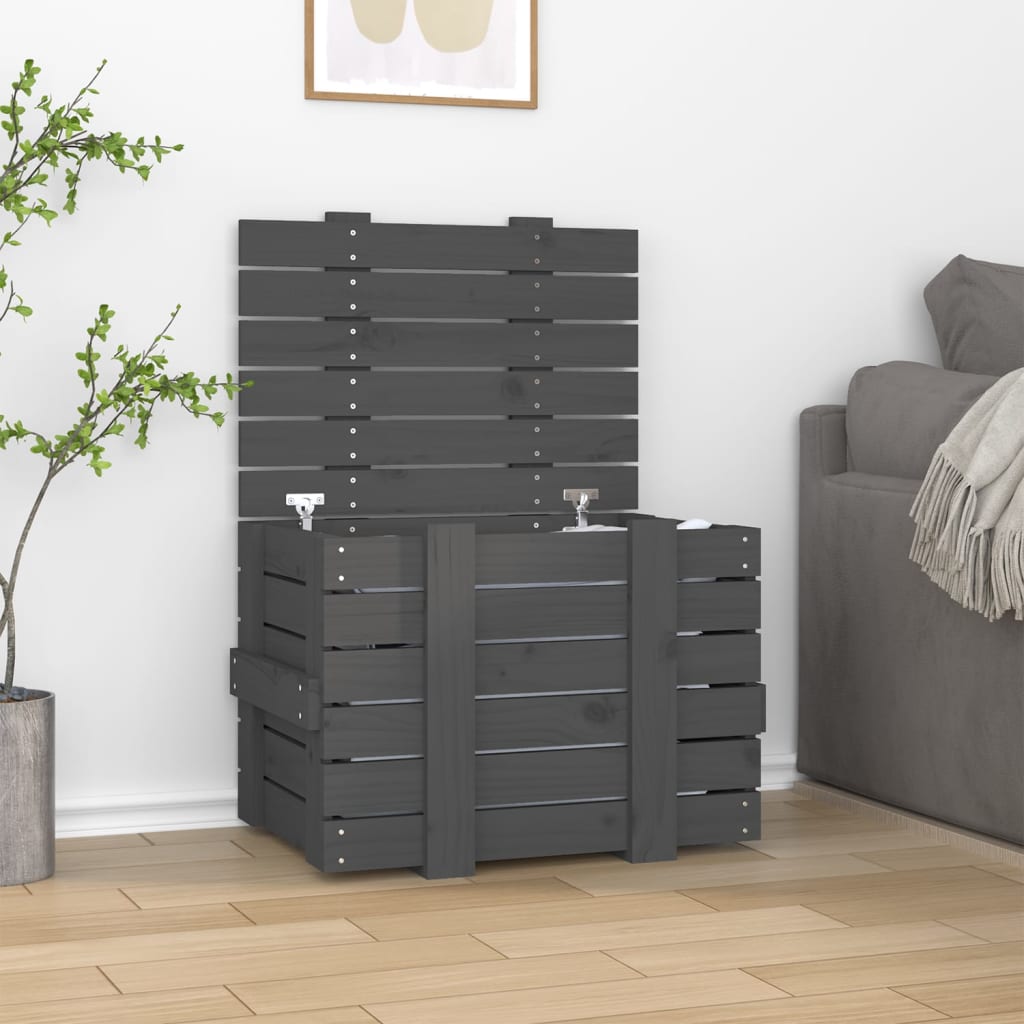 Vidaxl opbergbox 58x40,5x42 cm massief groenenhout grijs