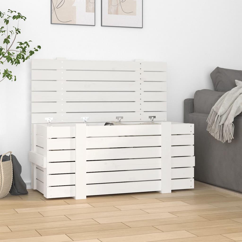 VidaXL Opbergbox 91x40,5x42 cm massief groenhout wit