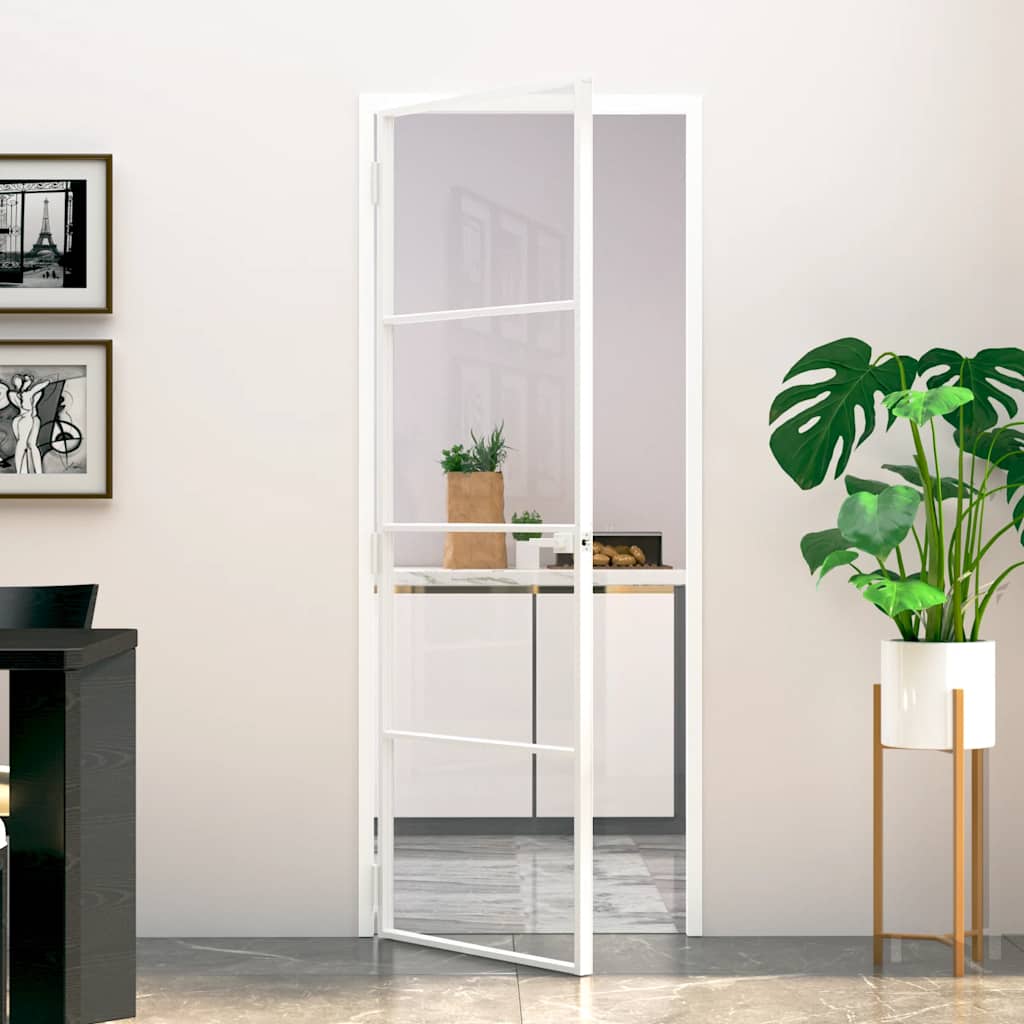 VidaXL Binnendeur 76x201,5 cm gehard glas en aluminium klein wit