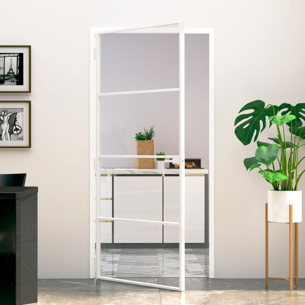 VidaXL Binnendeur 93x201,5 cm gehard glas en aluminium klein wit