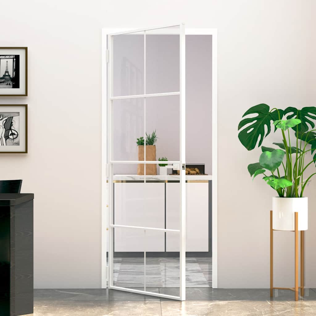 VidaXL Binnendeur 83x201,5 cm gehard glas en aluminium klein wit
