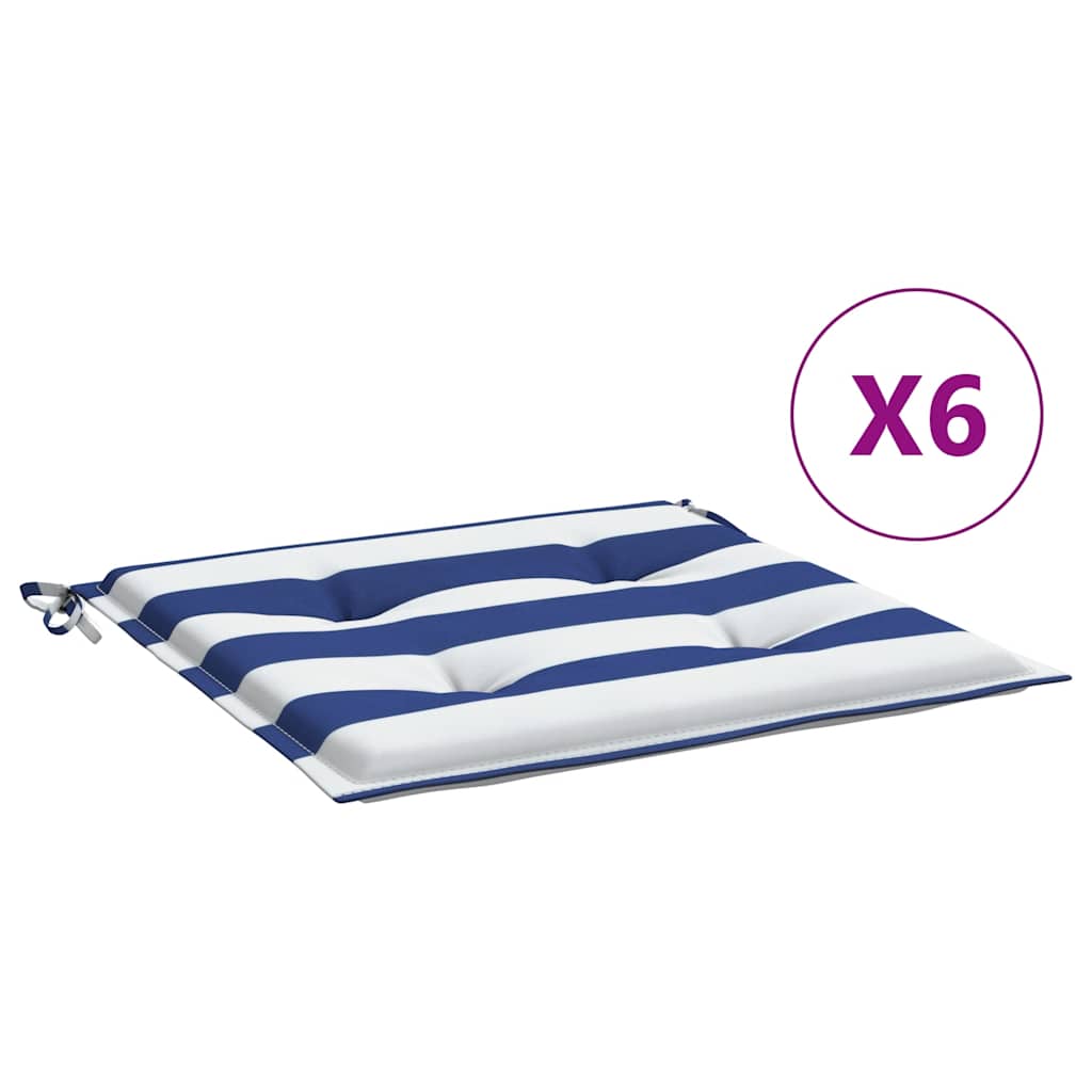 Vidaxl tuinstoelkussens 6 st gestreept 40x40x4 cm stof wit en blauw