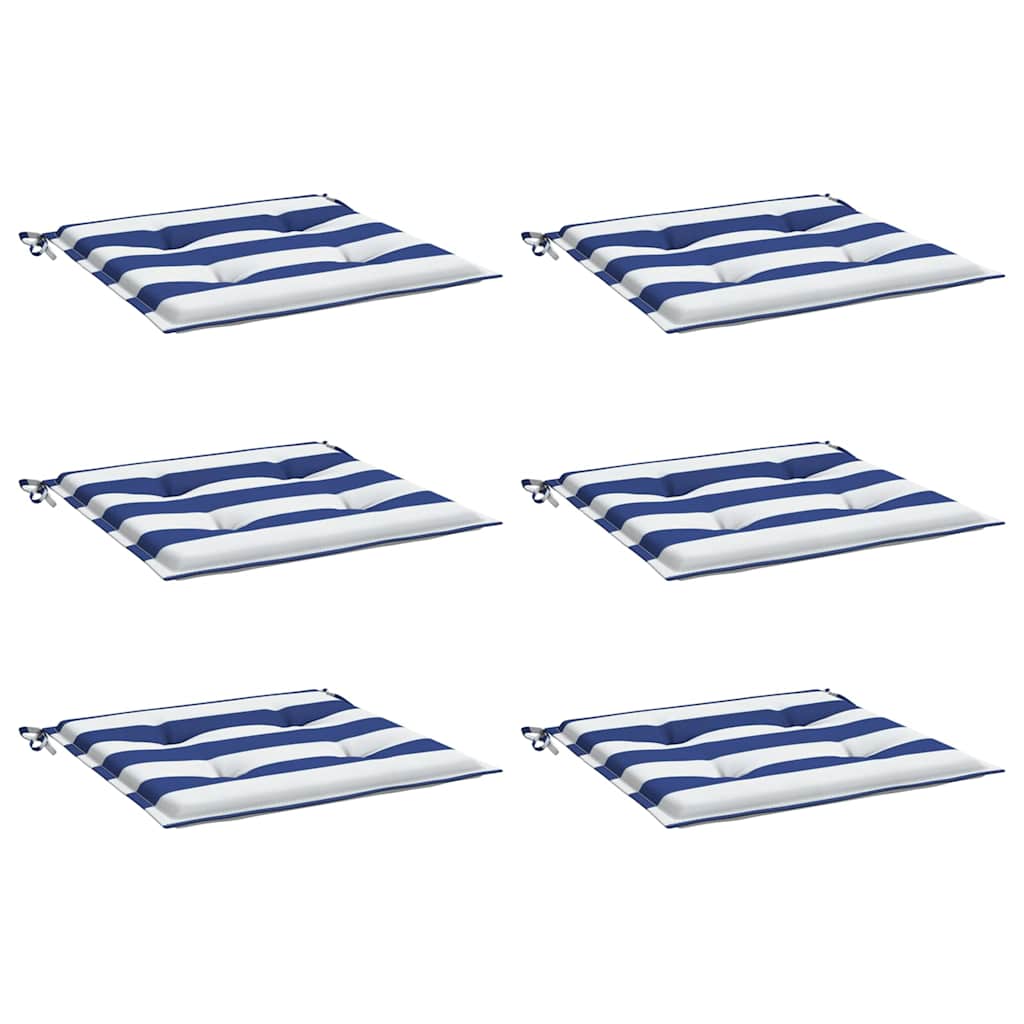 Vidaxl tuinstoelkussens 6 st gestreept 40x40x4 cm stof wit en blauw