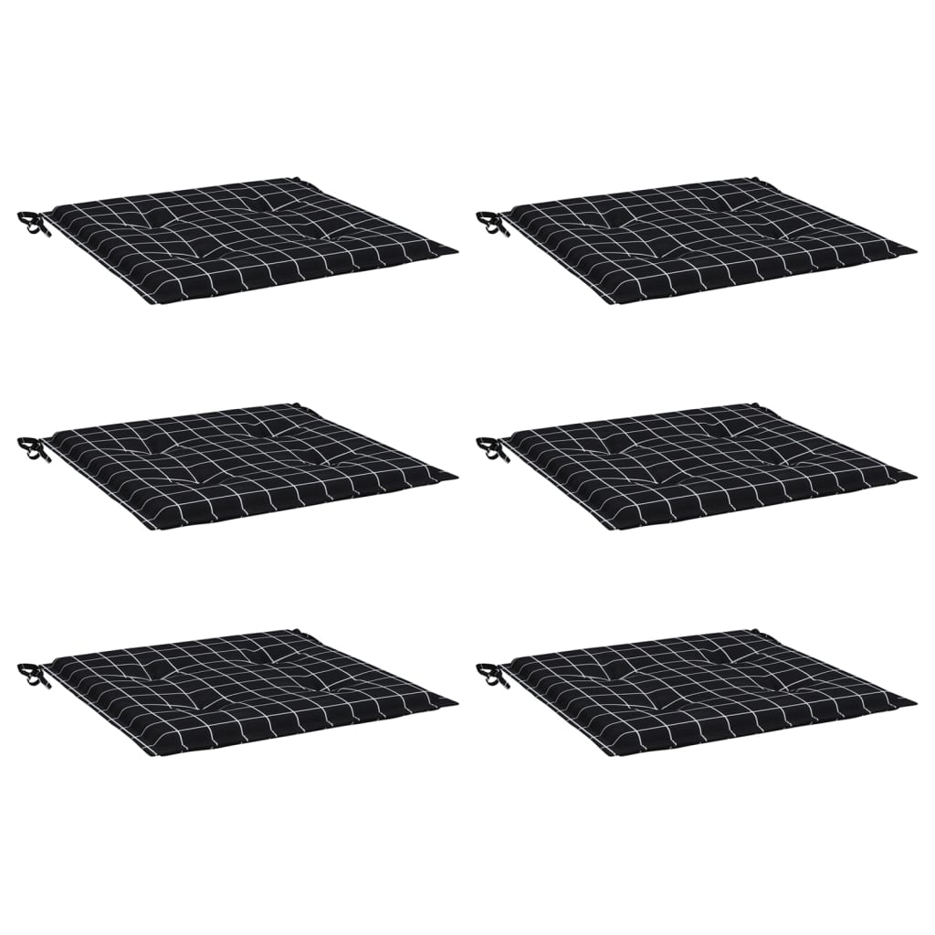 VidaXL Tuinstoelkussens 6 st ruitpatroon 50x50x3 cm stof zwart