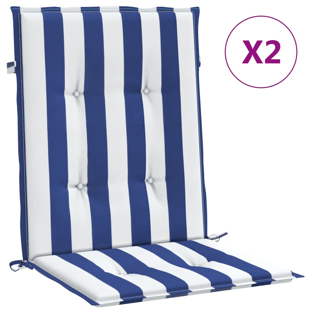 Vidaxl stoelkussens 2 st lage vloerkleed gestreept stof wit en blauw