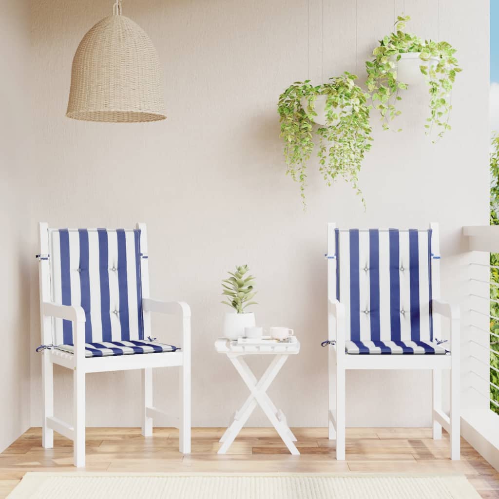 Vidaxl stoelkussens 2 st lage vloerkleed gestreept stof wit en blauw