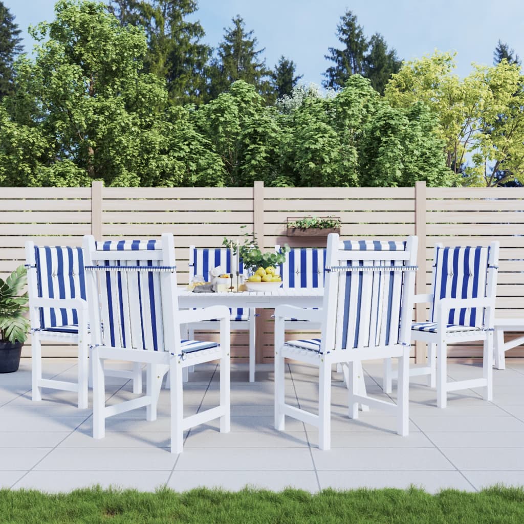 Vidaxl stoelkussens 6 st lage vloerkleed gestreept stof wit en blauw