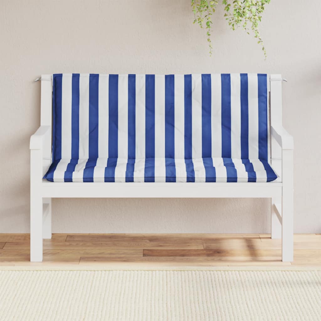 Vidaxl tuinbankkussens 2 st gestreept 120x50x7 cm stof wit en blauw