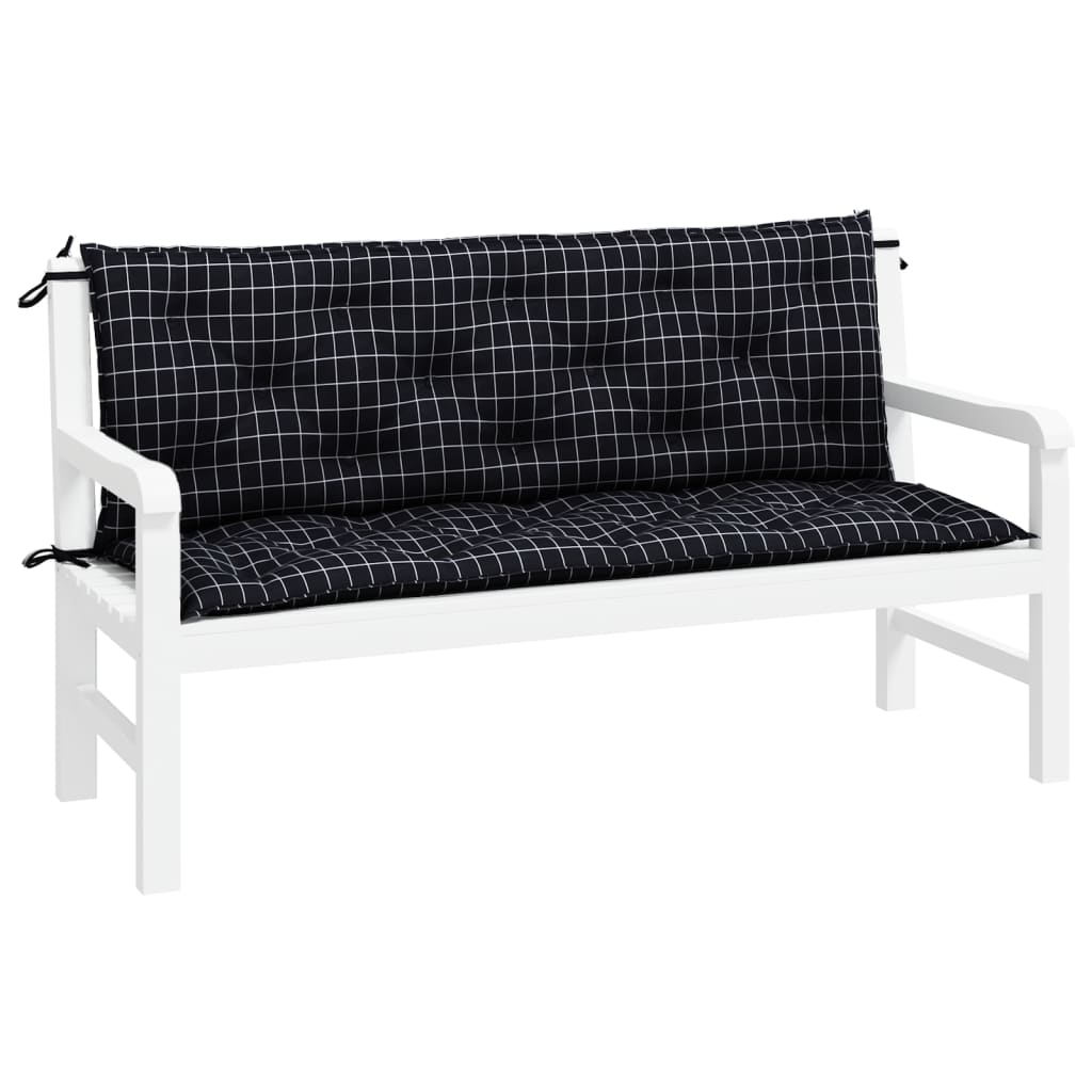 VidaXL Tuinbankkussens 2 st ruitpatroon 150x50x7 cm stof zwart