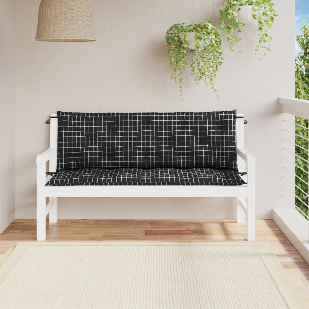 VidaXL Tuinbankkussens 2 st ruitpatroon 150x50x7 cm stof zwart