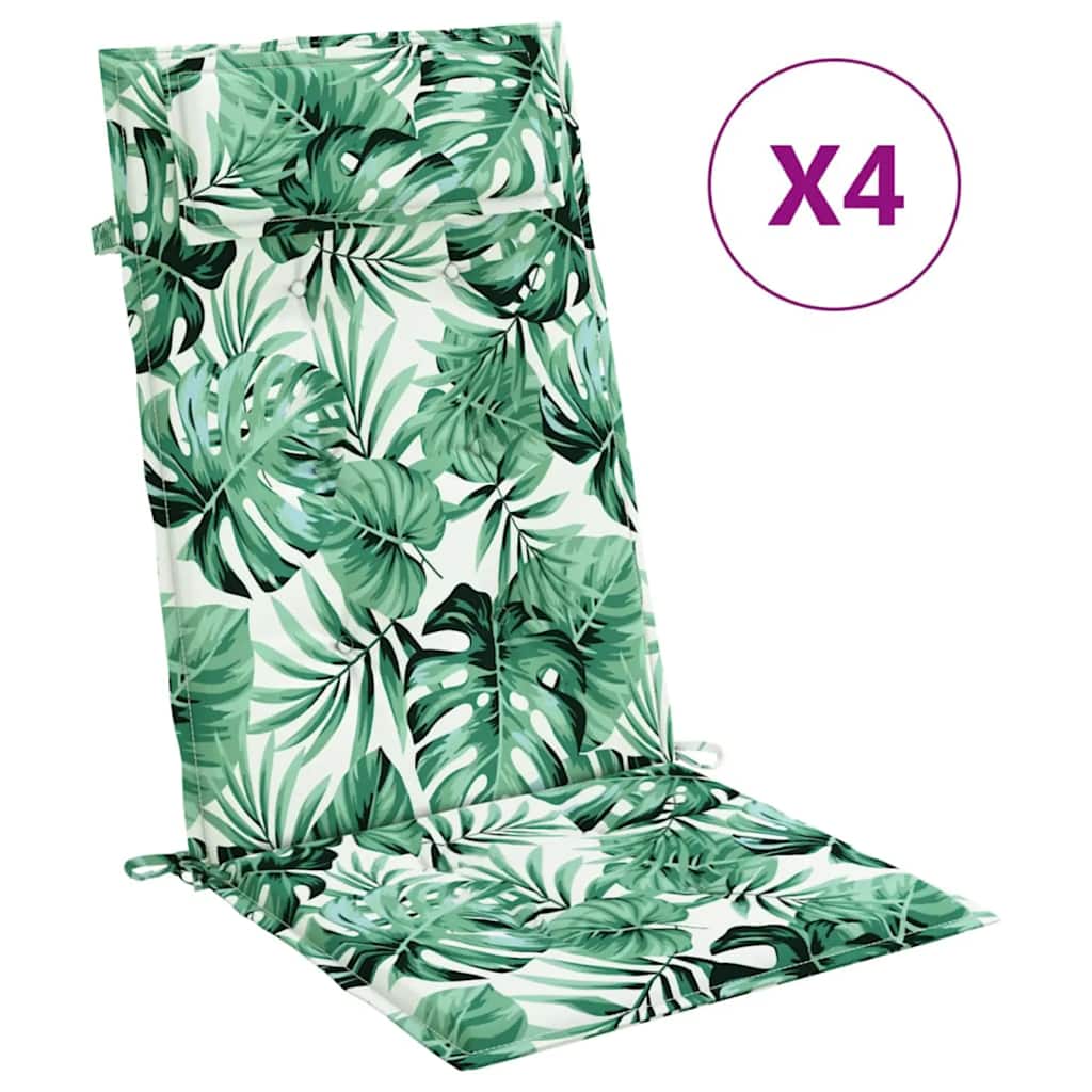 Vidaxl stoelkussens 4 st hoge rug bladpatroon oxford stof