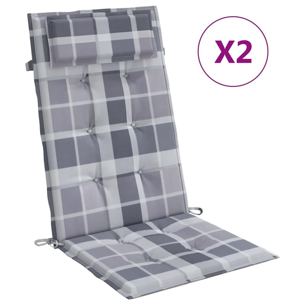 Vidaxl stoelkussens 2 st hoge rug ruitpatroon oxford stof grijs