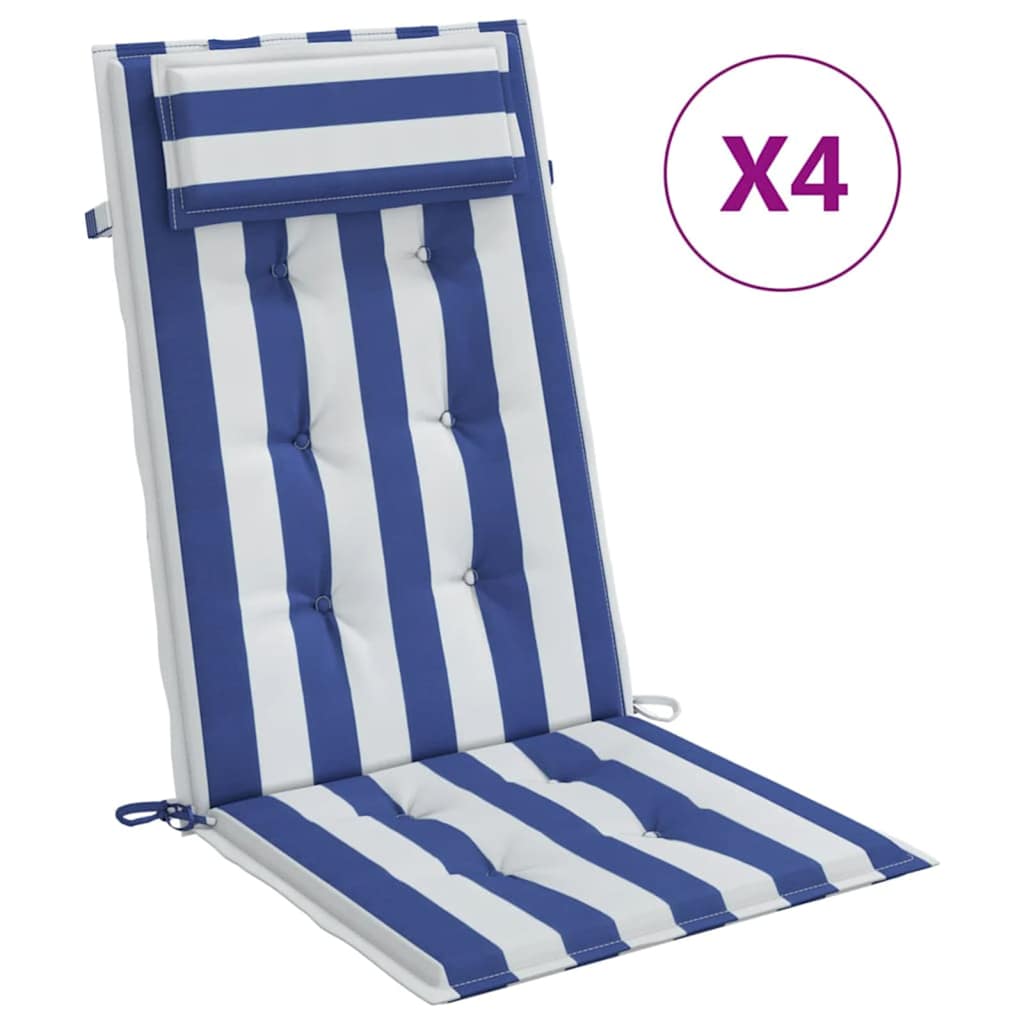 Vidaxl stoelkussens 4 st hoge rug gestreept oxford stof wit en blauw