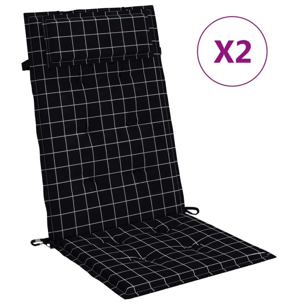 VidaXL Stoelkussens 2 st hoge rug ruitpatroon oxford stof zwart
