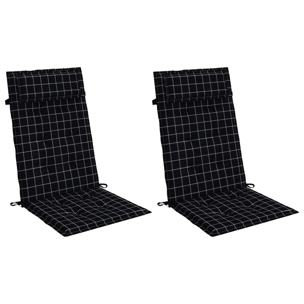VidaXL Stoelkussens 2 st hoge rug ruitpatroon oxford stof zwart