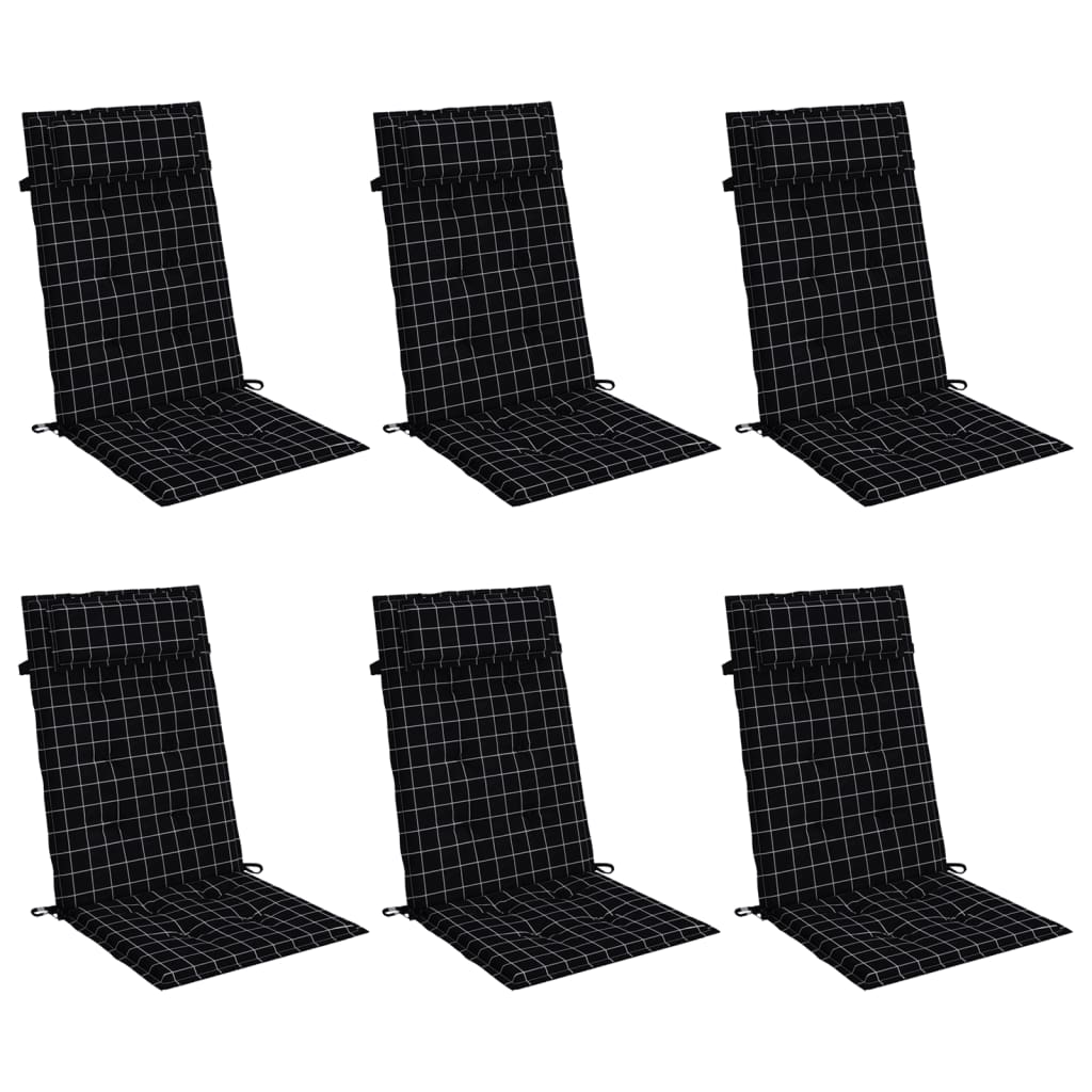 VidaXL Stoelkussens 6 st hoge rug ruitpatroon oxford stof zwart