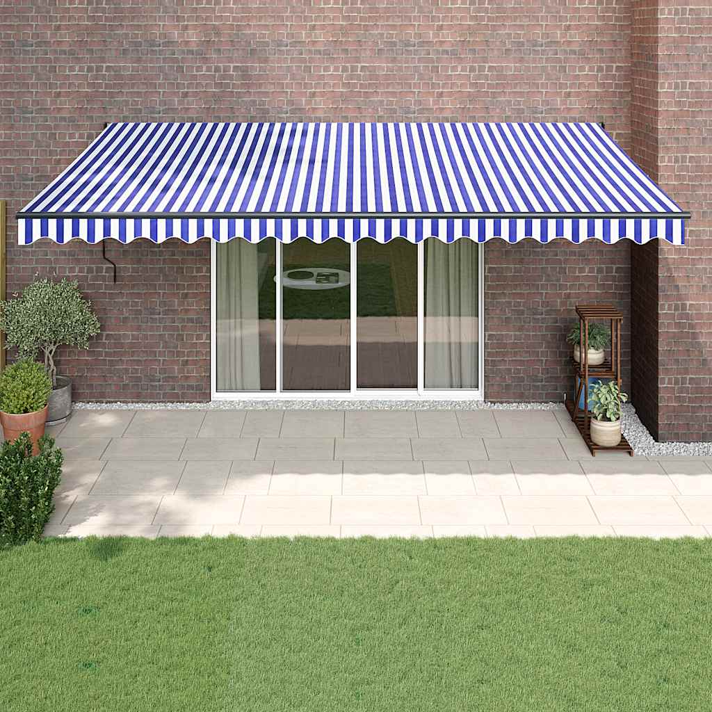 Vidaxl luifel automatisch uitschuifbaar 5x3 m blauw en wit