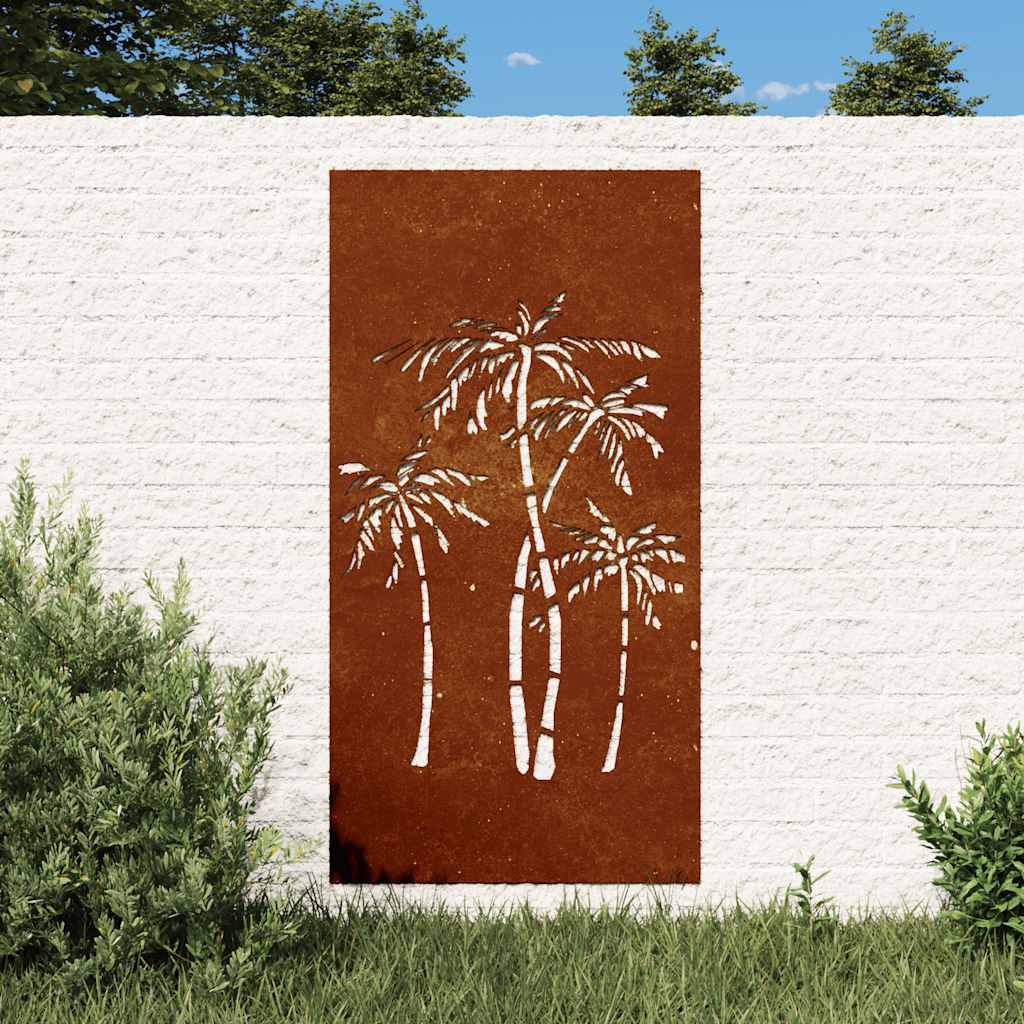 Vidaxl wanddecoratie tuin palmboomontwerp 105x55 cm cortenstaal