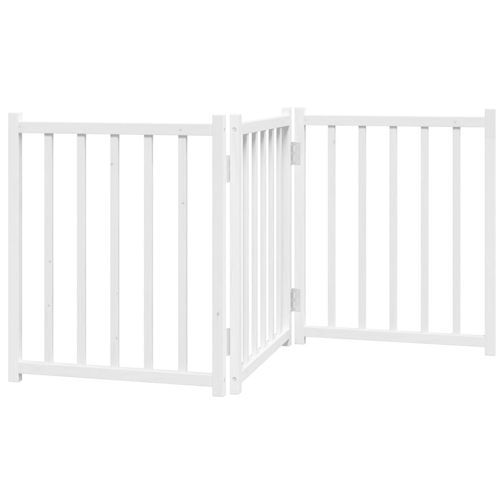 VidaXL Hondenhek inklapbaar 3 panelen 150 cm massief vuurhout wit