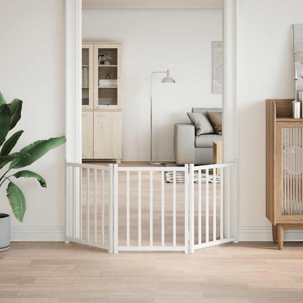VidaXL Hondenhek inklapbaar 3 panelen 150 cm massief vuurhout wit