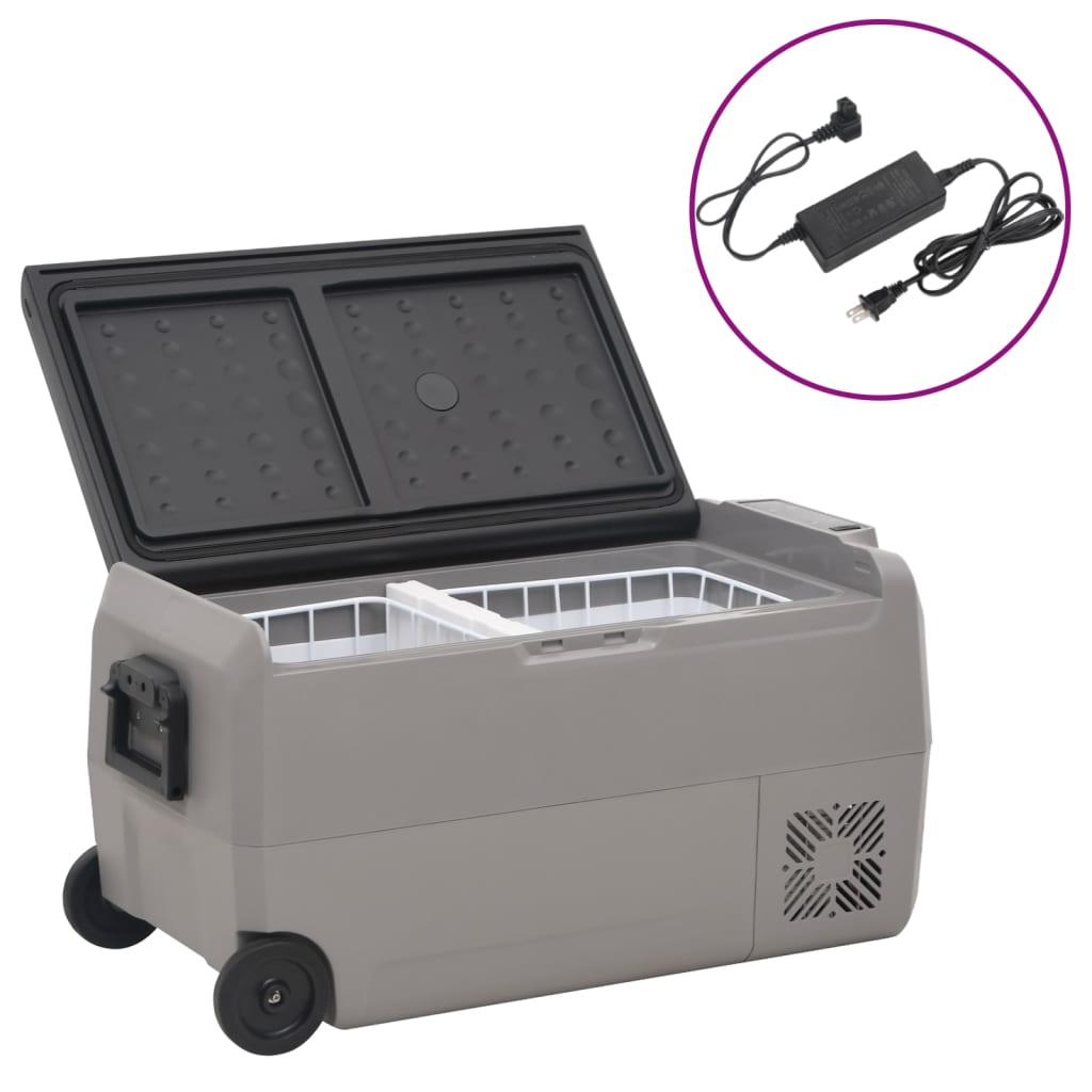 Vidaxl koelbox met wielen en adapter 60 l pp en pe zwart en grijs