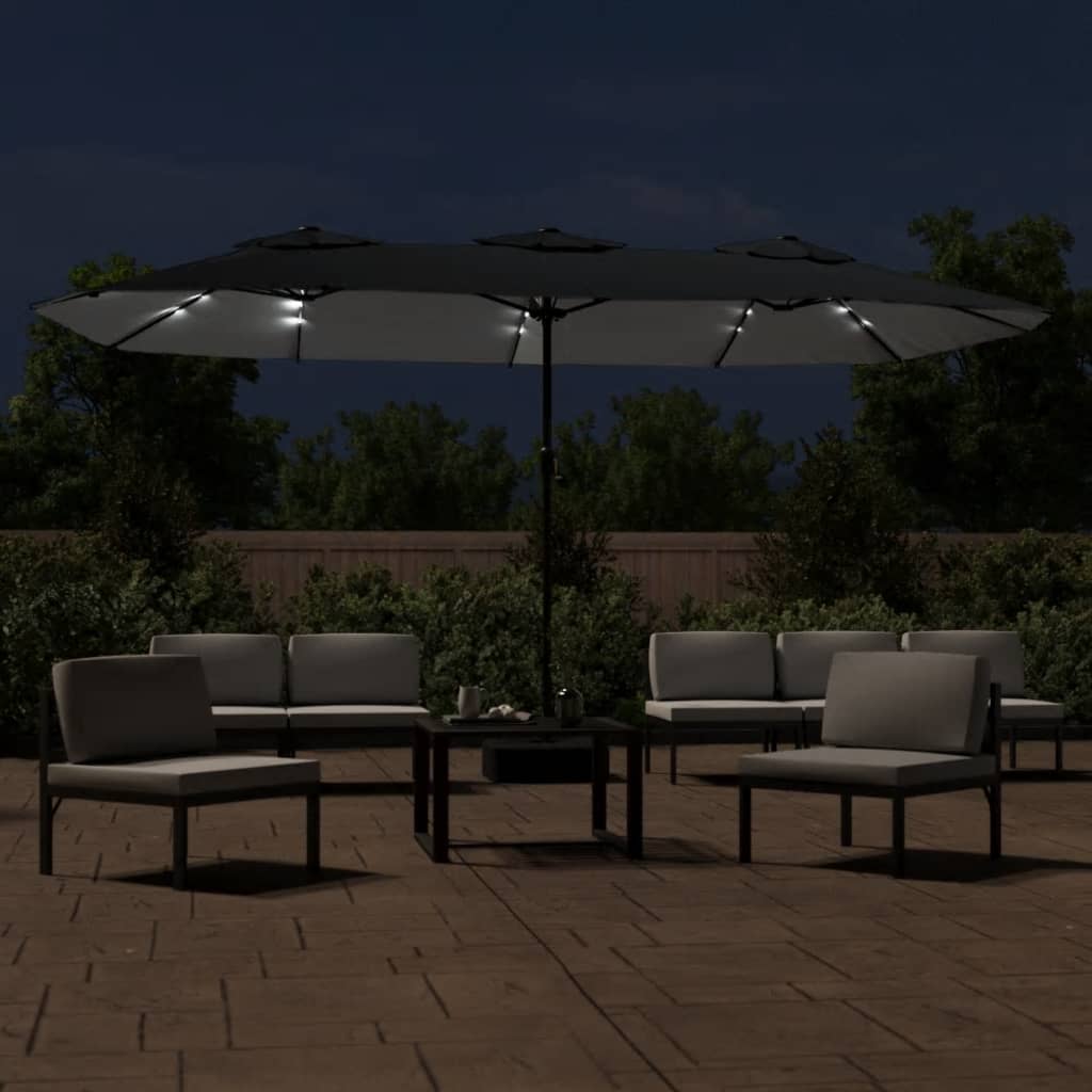 Vidaxl parasol dubbel dak met led 449x265 cm zwart