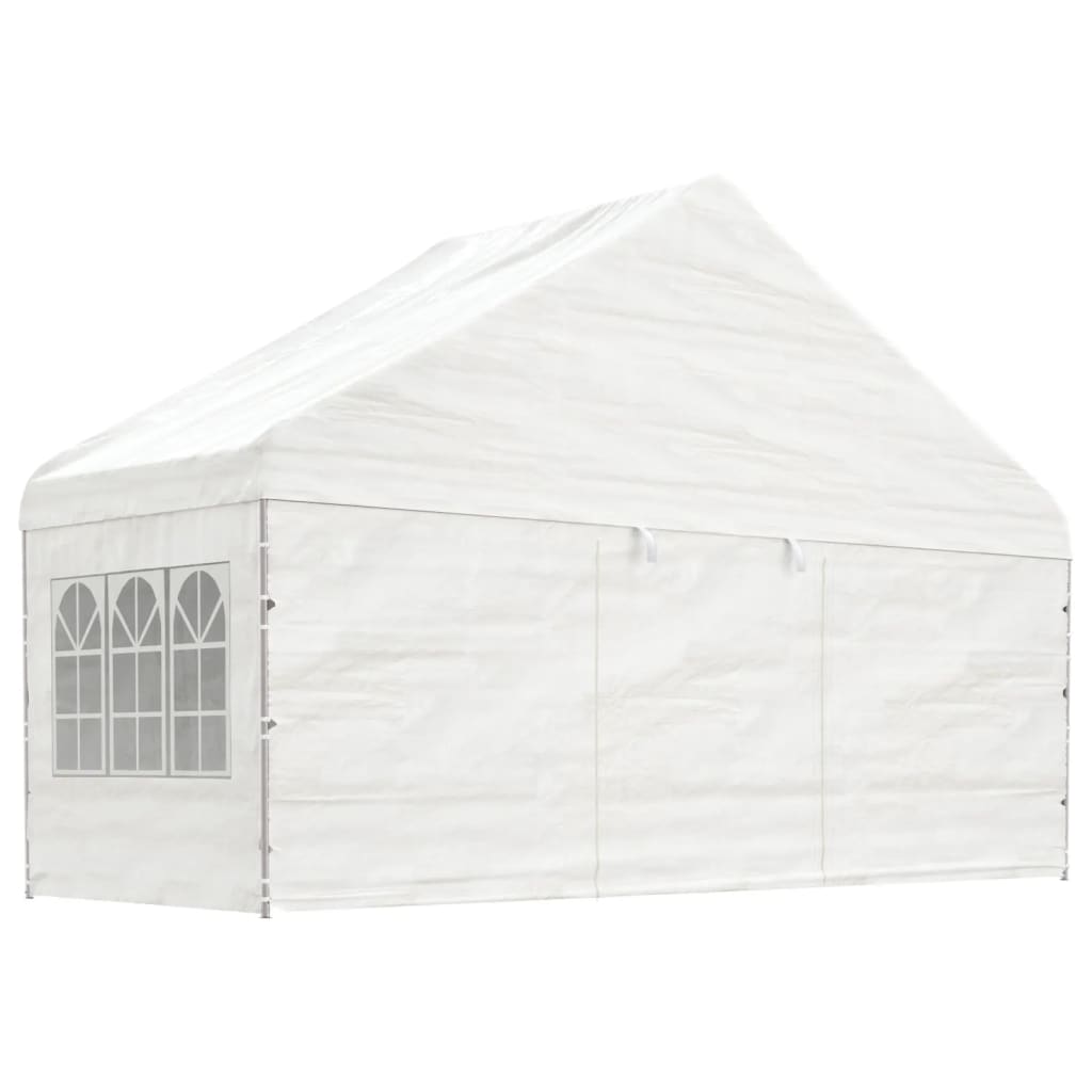 VidaXL Prieel met dak 4,46x5,88x3,75m polyetheen wit