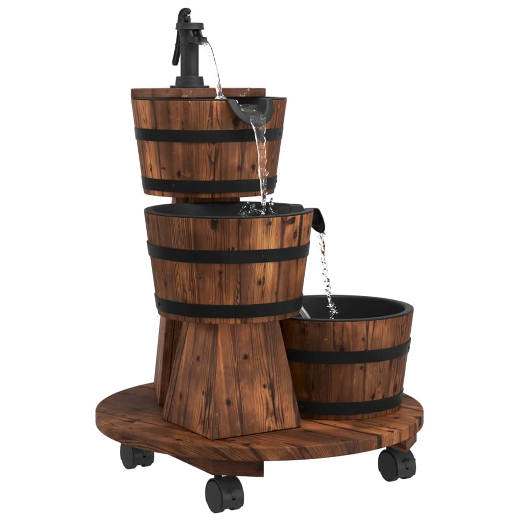 Vidaxl waterfontein met pomp en wieltjes 55x55x80 cm massief vuurhout