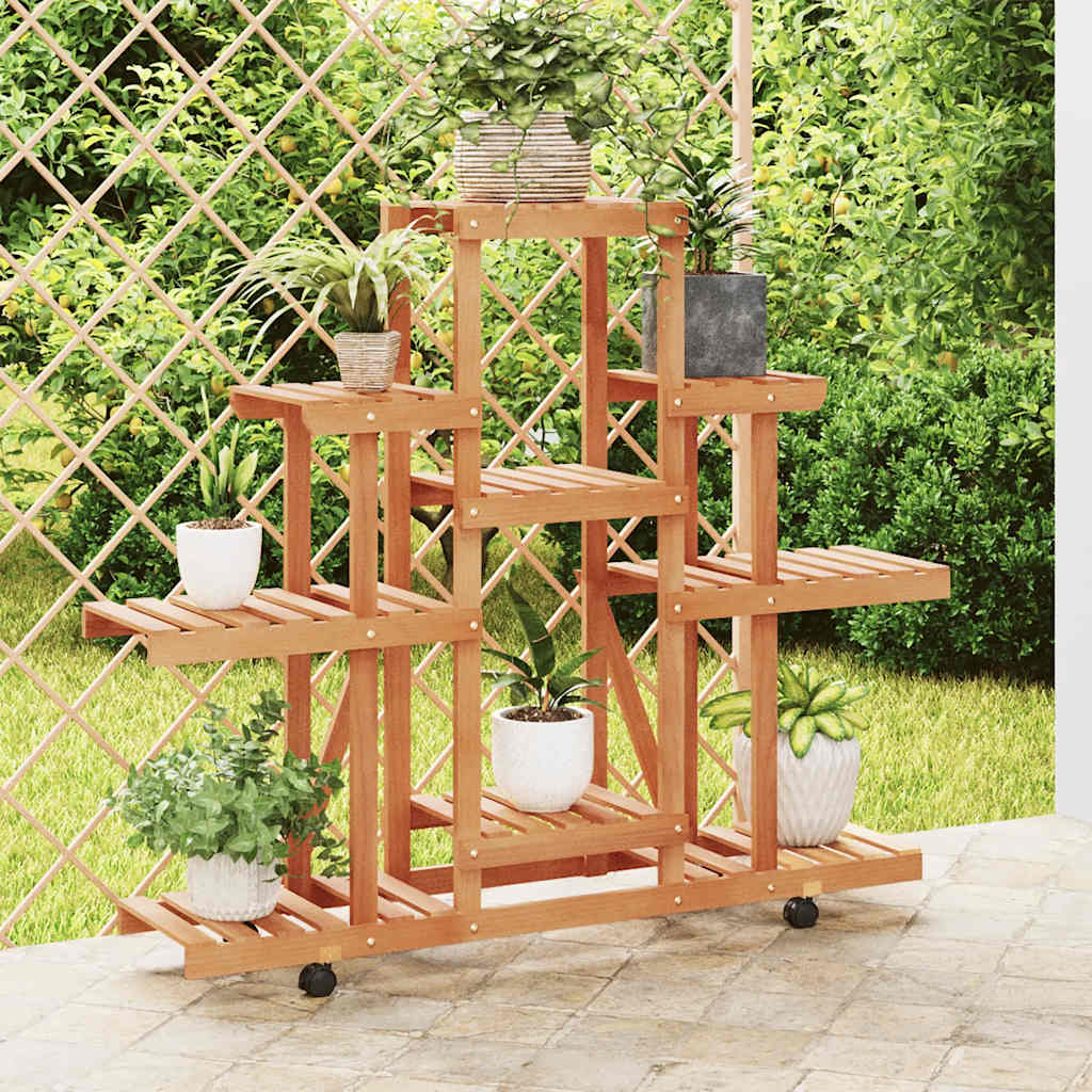 Vidaxl plantenstandaard met wielen 110x25x101 cm massief vurenhout