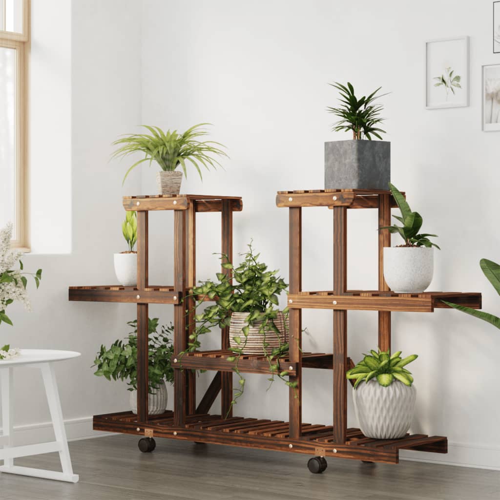Vidaxl plantenstandaard met wielen 110x25x78 cm massief vuurhout
