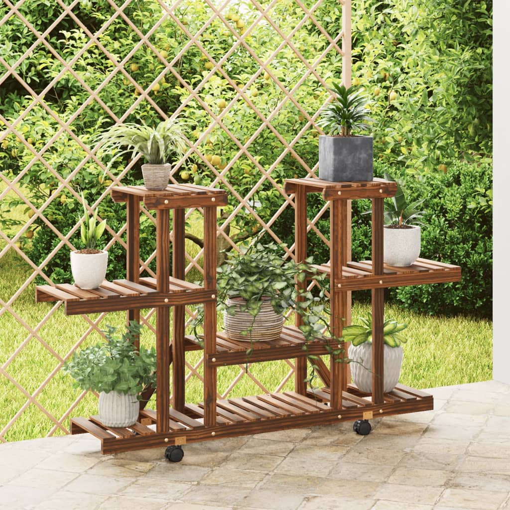 Vidaxl plantenstandaard met wielen 110x25x78 cm massief vuurhout