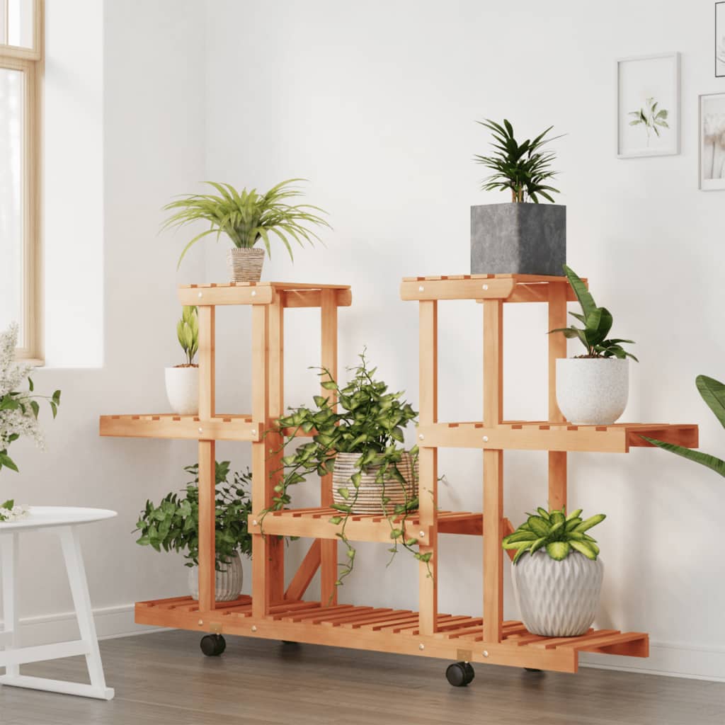 Vidaxl plantenstandaard met wielen 110x25x78 cm massief vuurhout