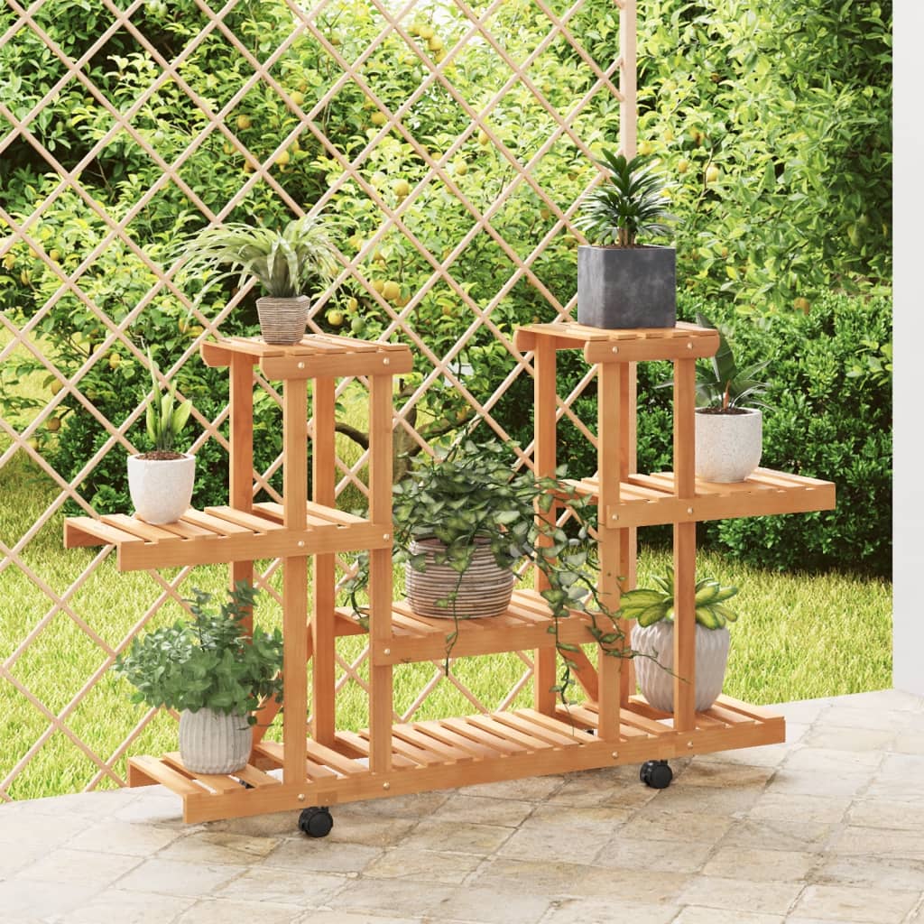 Vidaxl plantenstandaard met wielen 110x25x78 cm massief vuurhout