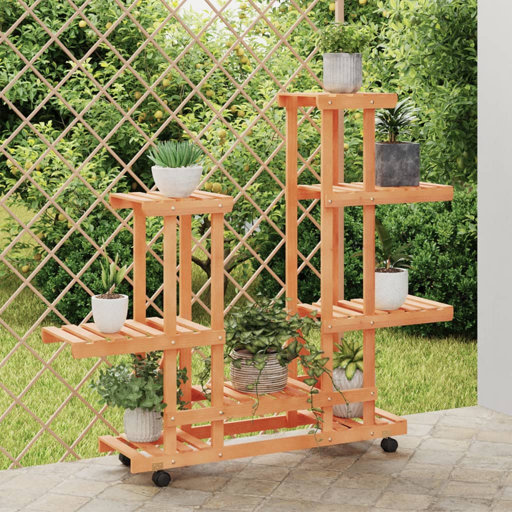 Vidaxl plantenstandaard met wielen 95x25x101 cm massief vuurhout